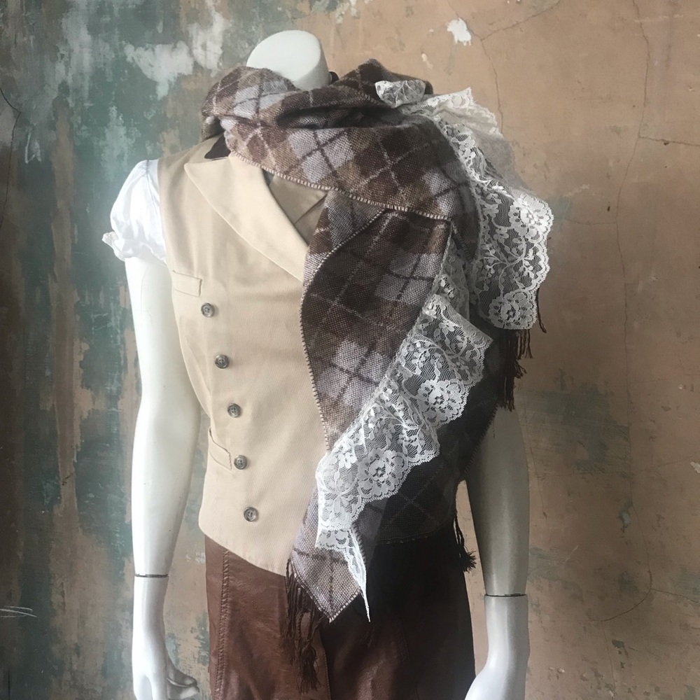 Hooded scarf plaid fall lace LARP steampunk